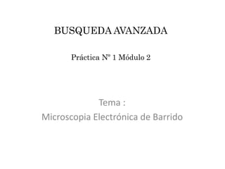 BUSQUEDA AVANZADA
Práctica Nº 1 Módulo 2
Tema :
Microscopia Electrónica de Barrido
 