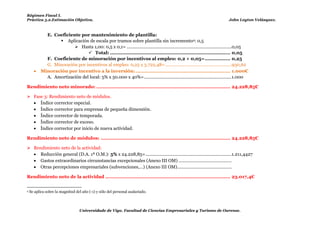Régimen Fiscal I.
Práctica 5.2.Estimación Objetiva.                                                                                             John Leyton Velásquez.



            E. Coeficiente por mantenimiento de plantilla:
                  Aplicación de escala por tramos sobre plantilla sin incremento4: 0,5
                         Hasta 1,00: 0,5 x 0,1= .....................................................................................0,05
                                Total: ................................................................................ 0,05
            F. Coeficiente de minoración por incentivos al empleo: 0,2 + 0,05= ................. 0,25
            G. Minoración por incentivos al empleo: 0,25 x 3.722,48= ......................................................930,62
         Minoración por incentivo a la inversión: ............................................................... 1.000€
            A. Amortización del local: 5% x 50.000 x 40%= .......................................................................1.000

Rendimiento neto minorado: ......................................................................................... 24.228,85€

 Fase 3: Rendimiento neto de módulos.
   Índice corrector especial.
   Índice corrector para empresas de pequeña dimensión.
   Índice corrector de temporada.
   Índice corrector de exceso.
   Índice corrector por inicio de nueva actividad.

Rendimiento neto de módulos: ...................................................................................... 24.228,85€

 Rendimiento neto de la actividad:
   Reducción general (D.A. 1ª O.M.): 5% x 24.228,85= ......................................................................1.211,4427
   Gastos extraordinarios circunstancias excepcionales (Anexo III OM) ...........................................
   Otras percepciones empresariales (subvenciones,…) (Anexo III OM) ............................................

Rendimiento neto de la actividad ................................................................................... 23.017,4€


4   Se aplica sobre la magnitud del año (-1) y sólo del personal asalariado.



                                  Universidade de Vigo. Facultad de Ciencias Empresariales y Turismo de Ourense.
 