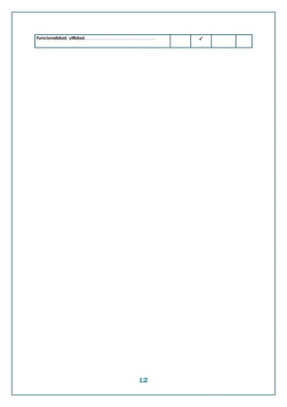 12
Funcionalidad, utilidad…………………………………………. ✓
 