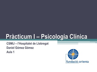 Pràcticum I – Psicologia Clínica
CSMIJ – l’Hospitalet de Llobregat
Daniel Gómez Gómez
Aula 1
 
