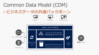 Operational data store
Transaction Processing Store
Common Data Model
カスタムエンティティ
Real time
sync
Data
API
 