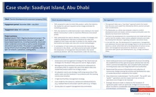 Our approach
Client impactProject deliverables
Client situation/objectives
• TDIC proposed to take its initial Villa product within the Island to
the market for sale and required service charge estimates for
marketing purposes.
• TDIC also wanted to understand project costs relating to the Island
Master Community in order to maximize efficiencies and overall
profits.
• TDIC understood the need to develop a number of strategies and
make key development decisions to preserve the value and
integrity of the Project and take its product to the market using
best practice principles and clear and concise methodologies .
• In anticipation of new strata and community title laws being
introduced in Abu Dhabi , such best practice principles included
the preparation of management documentation that would
seamlessly dovetail with the requirements under the new laws.
• The approach taken was a “top down” approach where the master
level decisions were made first, followed by district, precinct and plot
level considerations.
• The Masterplan as a whole was analysed in detail to confirm
development plots and master common property and public realm for
adoption by Government Authorities.
• This led to the development of a comprehensive cost model which was
used to test the analysis, assess various adoption scenarios and make
key development decisions regarding standards and service levels.
• In line with this, was the development of a governance, management
and subdivision structure plan and strategy report to roll out across the
Island as a whole, which then led to the preparation of various survey
plans and management documents for disclosure to buyers in
connection with specific plot developments. (e.g. St Regis and Beach
Villas).
• Island-wide governance and management structure (including
the establishment of the special purpose vehicle) that met the
client’s commercial objectives, was compliant with proposed
incoming Strata Laws and integrated with local authorities
• Determined the process of distribution and collection of
community charges among the entities and facilitated the sales
of residential product released to the market.
• Clear distinction made between “not for profit”, “for profit” and
“public”” operations and the impact each has on future
operations and charges to be imposed.
• Strategic decisions made in relation to the handover of
significant public realm (in particular, bridges) to Government,
which resulted in considerable reductions in community charges
and developer contributions.
• Governance and management strategy for the Island and sub
strategies for the Beach Villas precinct and St. Regis project.
• Management documentation and disclosure statements to
accompany SPAs to support the sale of the Beach Villas and
residential product within the St Regis project.
• An adoption matrix and strategy confirming ownership of the
public realm and the handover in accordance with the existing
construction timeline
• A high level facilities management strategy.
• Cost model for the island as a whole and individual districts
(e.g. Saadiyat Beach) and project specific plots (e.g. St Regis)
• Survey plans to support management documentation
Client: Tourism Development & Investment Company (TDIC)
Engagement period: December 2009 – July 2013
Engagement value: AED 3,650,000
Project summary:
Saadiyat island is TDIC’s flagship development project. This
multi-faceted island destination features a wide range of
luxury-based experiences, including hospitality, leisure and
retail, residential communities as well as world-renowned
educational opportunities. The project is supported by
strong infrastructure including 12km of highways, 10km of
light rail network, substations, cooling plants.
C o n s u l t i n g
Case study: Saadiyat Island, Abu Dhabi
 