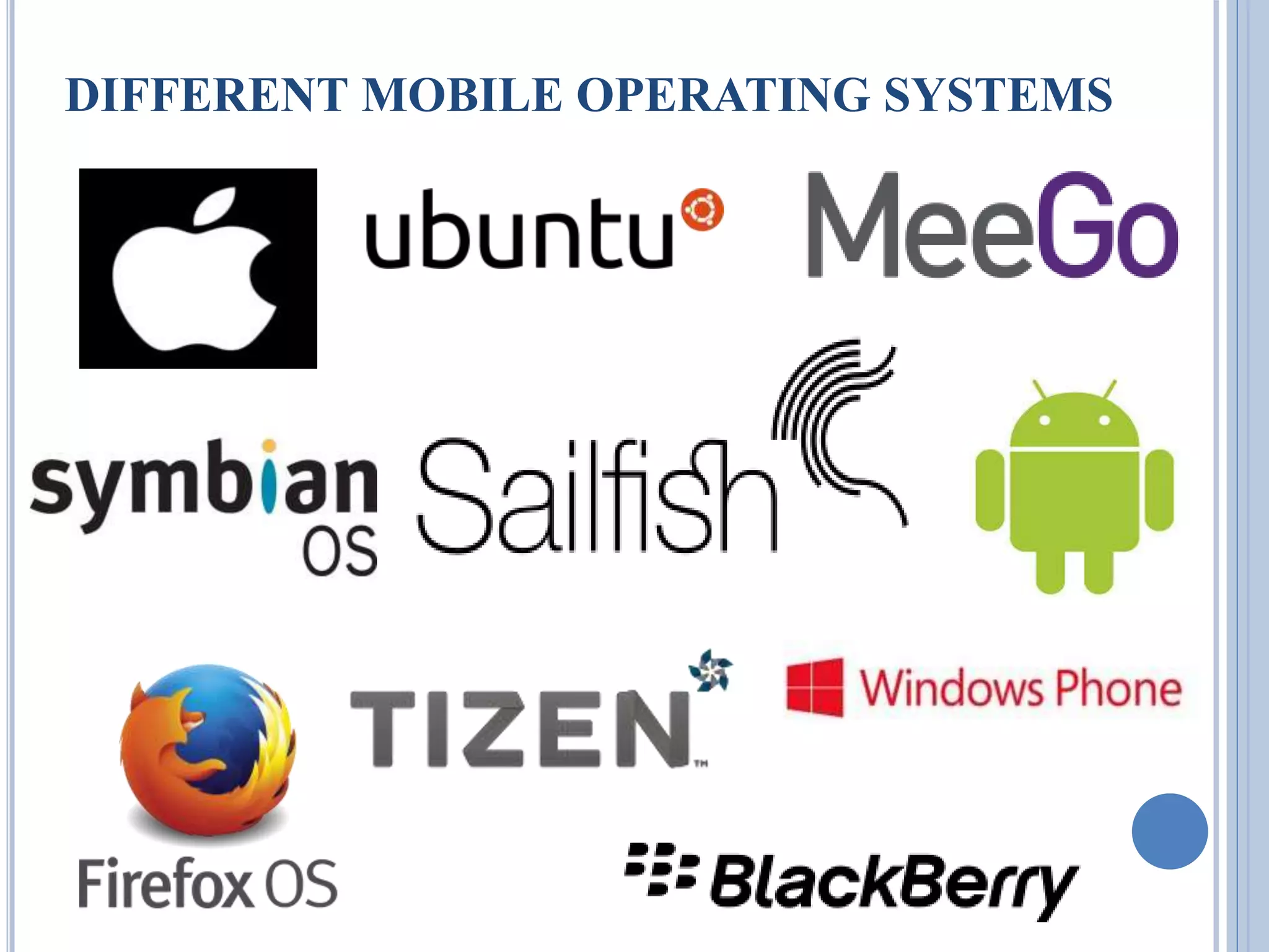 DIFFERENT MOBILE OPERATING SYSTEMS
 