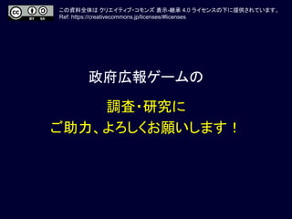 ڈ󥲩`
{?о
ޤ
Yȫ ꥨƥ? ʾ-@ 4.0 饤󥹤¤ṩƤޤ
Ref: https://creativecommons.jp/licenses/#licenses
 