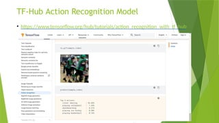 TF-Hub Action Recognition Model
• https://www.tensorflow.org/hub/tutorials/action_recognition_with_tf_hub
 