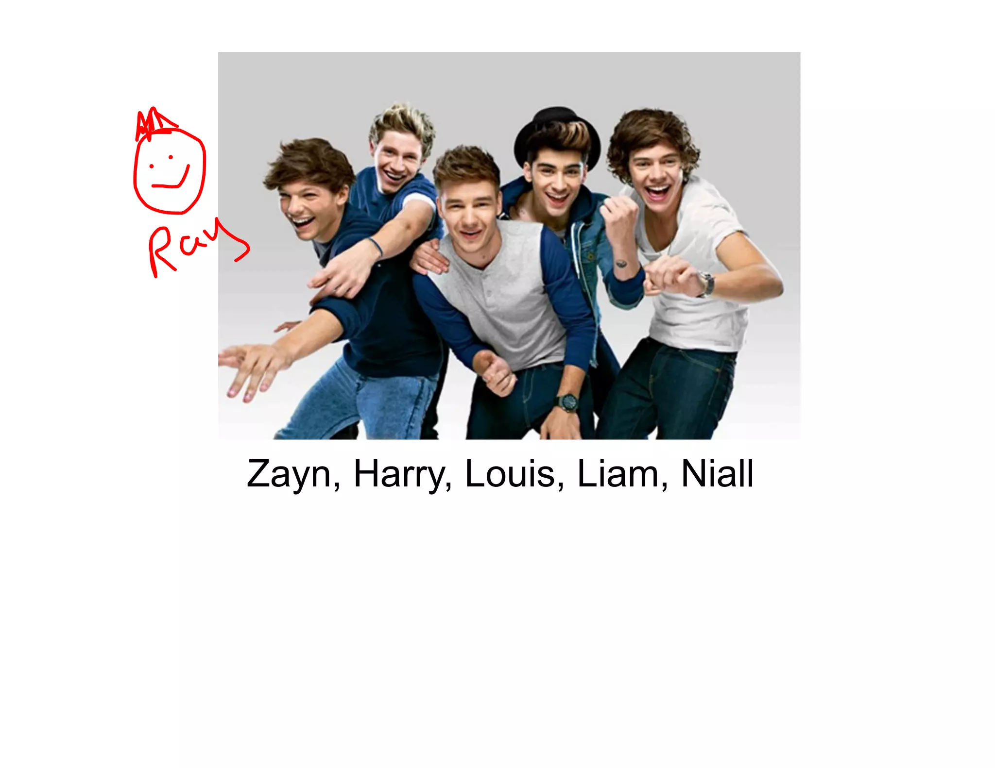 Zayn, Harry, Louis, Liam, Niall

 