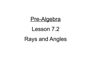 SMOTD

Angles
Pre-Algebra
Lesson 7.2
Rays and Angles

 