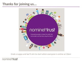 Grab a cuppa and we’ll aim to start when everyone is online at 10am
Thanks for joining us...
 