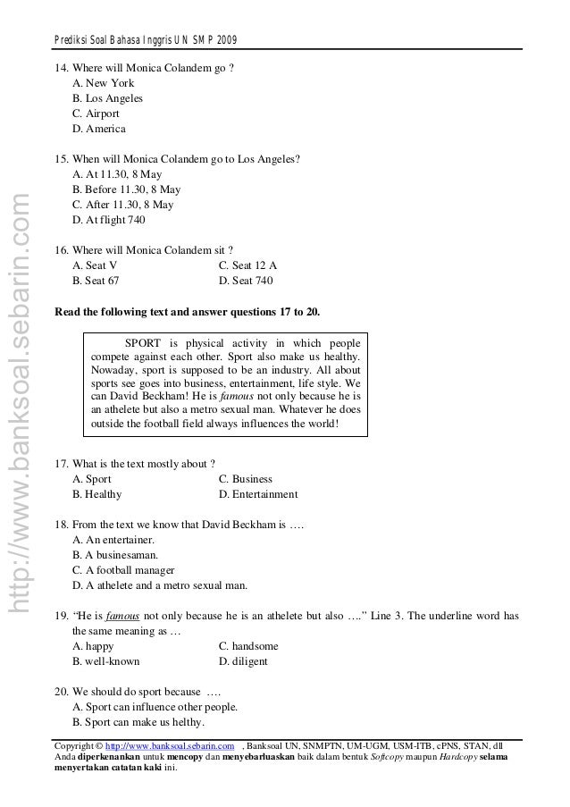Pre Bahasa Inggris Un Smp 20091