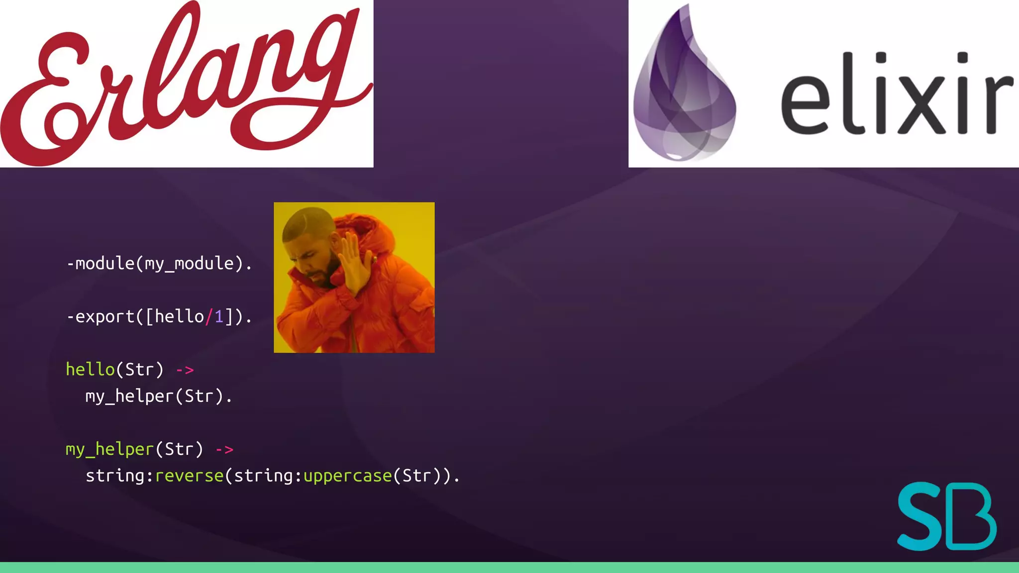 -module(my_module).
-export([hello/1]).
hello(Str) ->
my_helper(Str).
my_helper(Str) ->
string:reverse(string:uppercase(Str)).
 