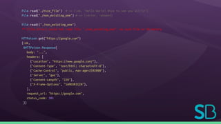 File.read("./nice_file") # => {:ok, "Hello World! Nice to see you all!n"}
File.read("./non_existing_one") # => {:error, :enoent}
File.read!("./non_existing_one")
** (File.Error) could not read file "./non_existing_one": no such file or directory
HTTPoison.get("https://google.com")
{:ok,
%HTTPoison.Response{
body: "...",
headers: [
{"Location", "https://www.google.com/"},
{"Content-Type", "text/html; charset=UTF-8"},
{"Cache-Control", "public, max-age=2592000"},
{"Server", "gws"},
{"Content-Length", "220"},
{"X-Frame-Options", "SAMEORIGIN"},
],
request_url: "https://google.com",
status_code: 301
}}
 