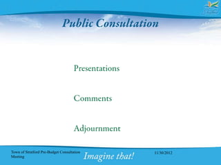 Town of Stratford Pre-Budget Consultation   11/30/2012
Meeting
 