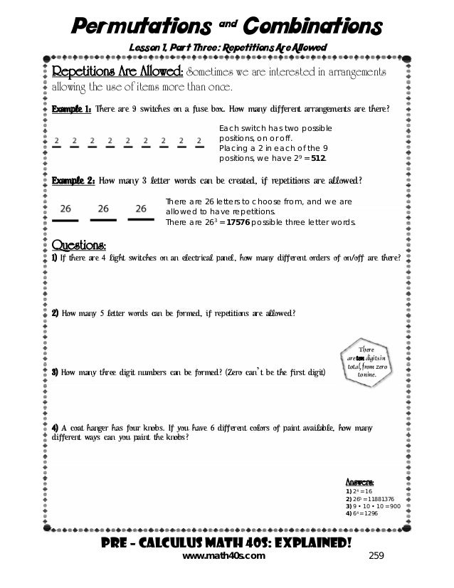 pre calculus math 40s permutations combinations lesson 1 possible letter combinations