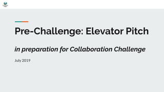 Pre-Challenge: Elevator Pitch
in preparation for Collaboration Challenge
July 2019
 