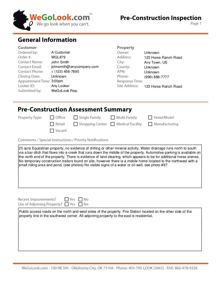 Onsite PreConstruction Inspection Report WeGoLook Onsite Field Ins…
