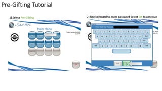 Pre-Gifting Tutorial
1) Select Pre-Gifting 2) Use keyboard to enter password Select OK to continue
 