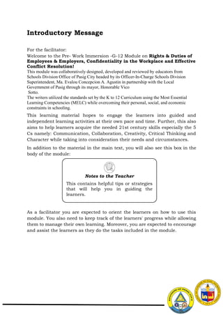 Pre Immersion Introduction Example PRE-IMMERSION12-Q3-M4 WORK IMMERSION FOR FRADE 12 | PDF