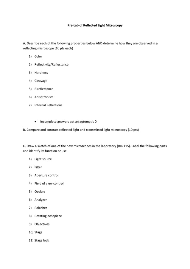 Reflected Light Microscopy Lab Preview PDF