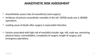 Anaesthetic Risks Anaesthetic Preoperative Assessment. A powerpoint presentation. | PPTX