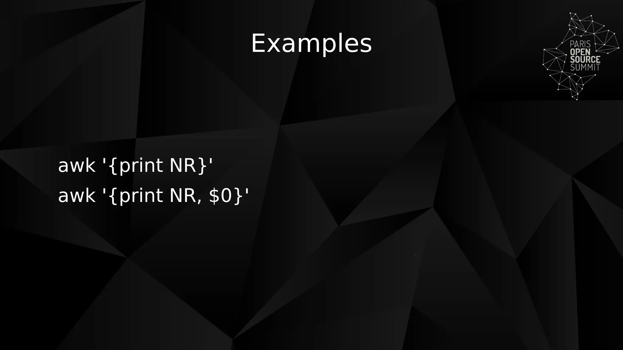 Examples
awk '{print NR}'
awk '{print NR, $0}'
 