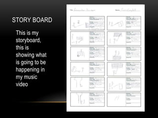 STORY BOARD
This is my
storyboard,
this is
showing what
is going to be
happening in
my music
video
 