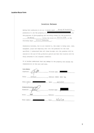 9
Location Recce Form
 