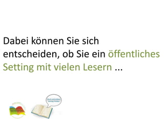 Dabei können Sie sich entscheiden, ob Sie ein öffentliches Setting mit vielen Lesern ...