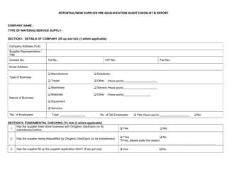 Pre qualification audit checklist & report | DOC