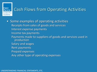 UNDERSTANDING FINANCIAL STATEMENTS, ETC.
Cash Flows from Operating Activities
• Some examples of operating activities
Rece...