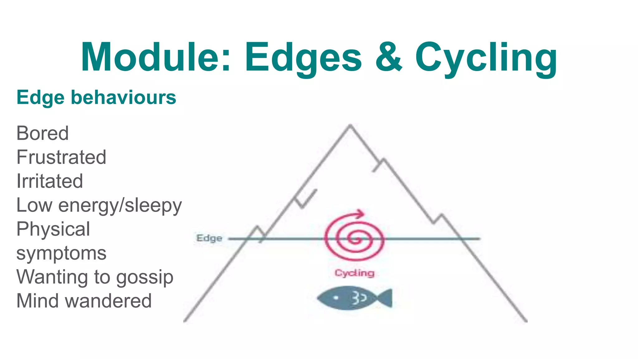 Module: Edges & Cycling
Edge behaviours
Bored
Frustrated
Irritated
Low energy/sleepy
Physical
symptoms
Wanting to gossip
Mind wandered
 