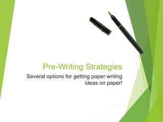 Pre-Writing Strategies
Several options for getting paper writing
ideas on paper!
 