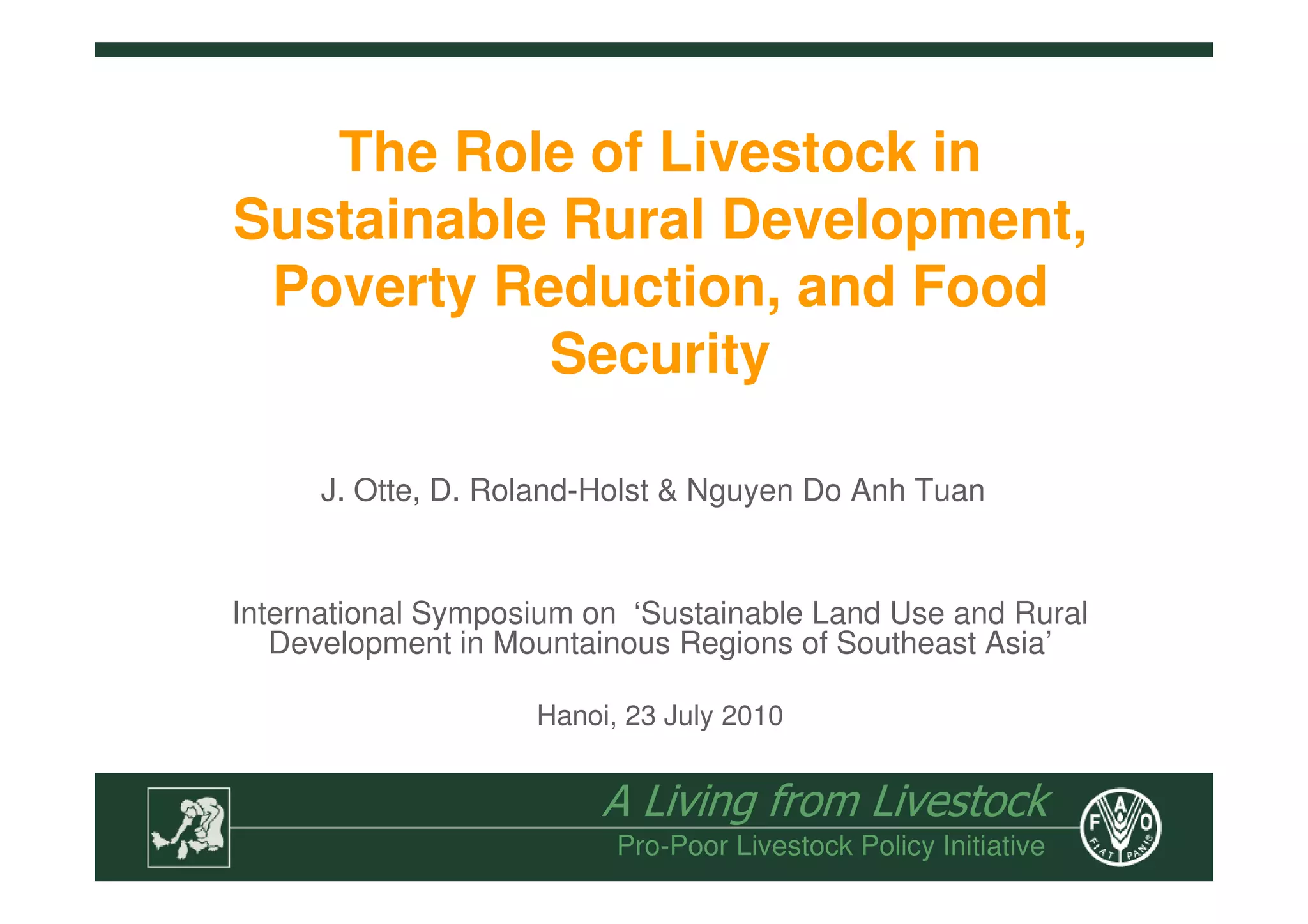 The Role of Livestock in Sustainable Rural Development, Poverty ...