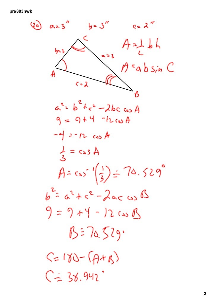 PreCalculus 803 Law Of Cosines HWK PreCalculus 803 Law Of Cosines HWK