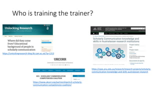 Who is training the trainer?
https://unlockingresearch-blog.lib.cam.ac.uk/?p=1313
https://cpas.anu.edu.au/research/researc...