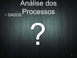 Análise dos
Processos
• DADOS

24

 
