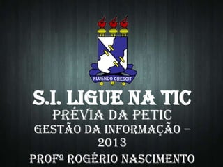 S.I. LIGUE NA TIC
Prévia da PETIC

Gestão da Informação –
2013
Profº Rogério Nascimento

 