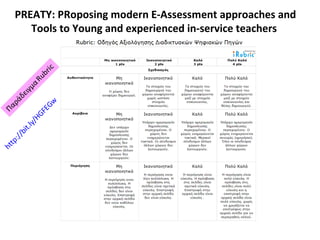 PREATY: PRoposing modern E-Assessment approaches and
Tools to Young and experienced in-service teachers
http://bit.ly/HGFEGw
 
