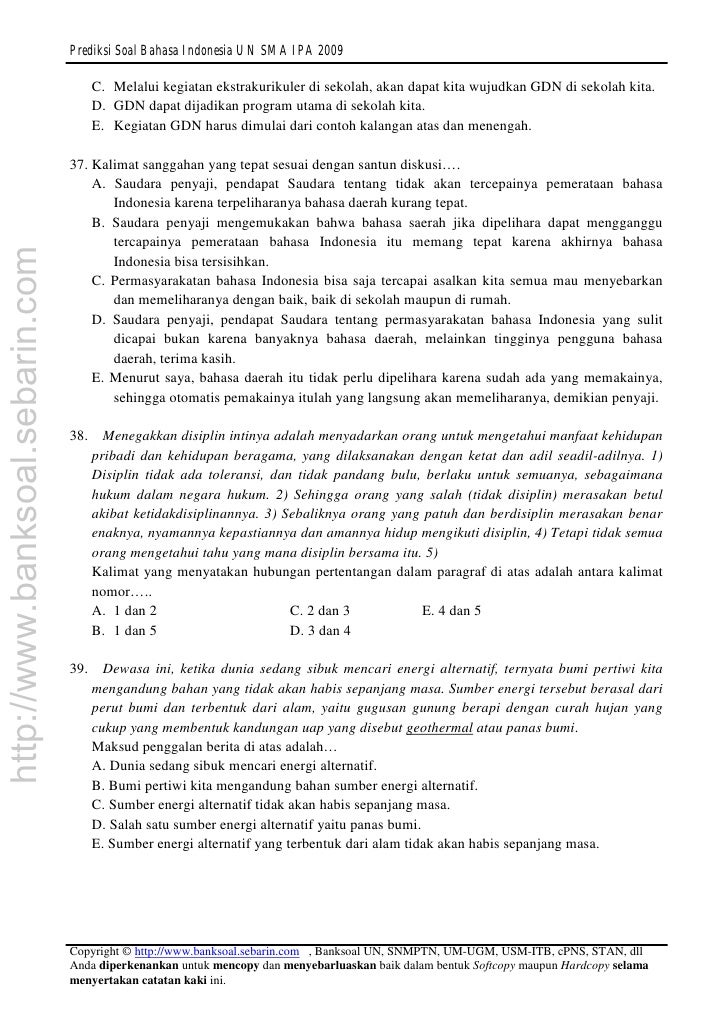 Pre Bahasa Indonesia Un Sma 2009