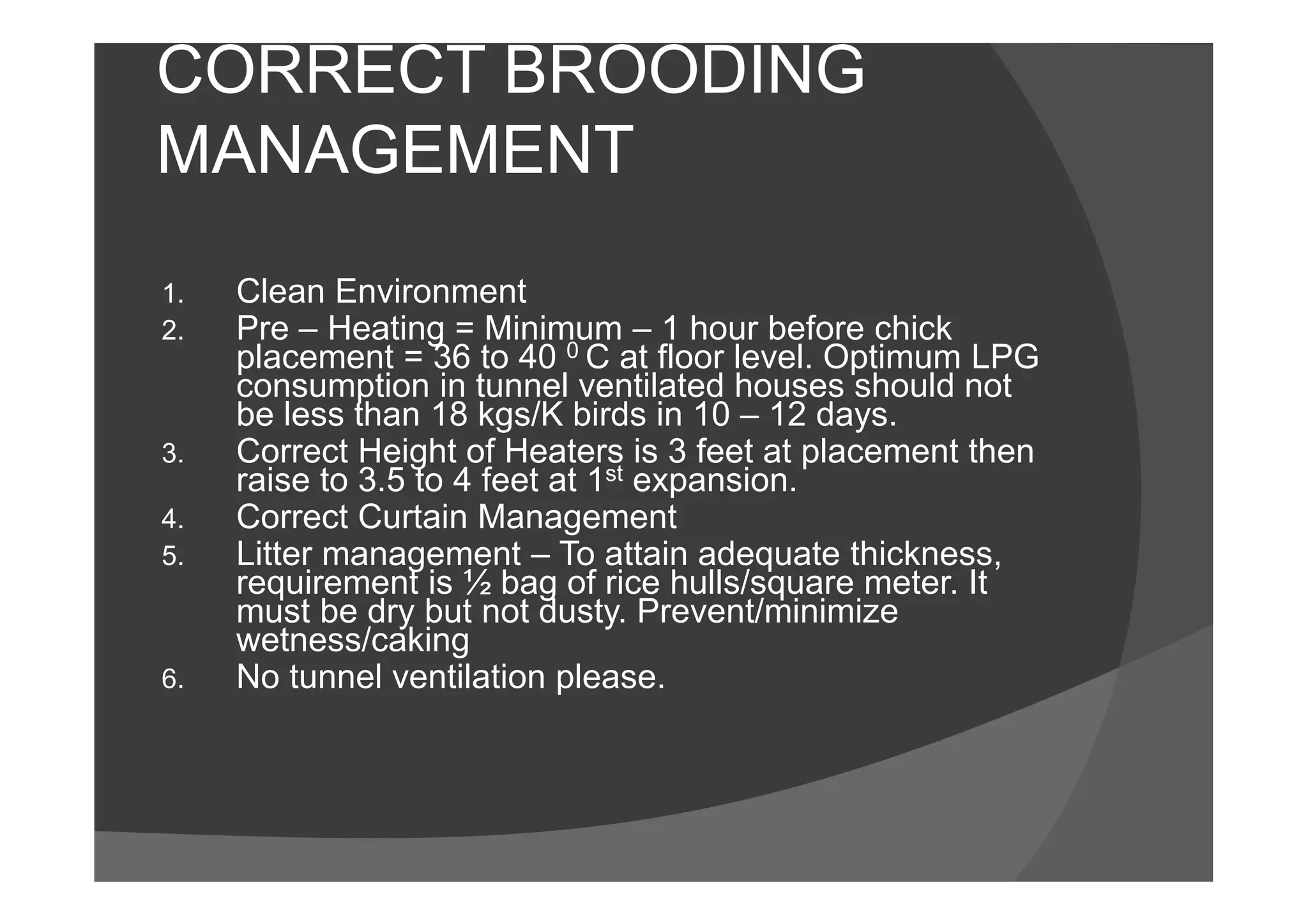 Pre –brooding, brooding and rearing management of chicks | PDF