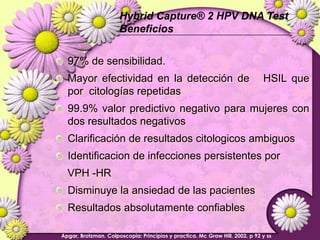 Hybrid Capture® 2 HPV DNA TestRecolección de muestrasApgar, Brotzman. Colposcopia: Principios y practica. Mc Graw Hill. 2002. p 92 y ss