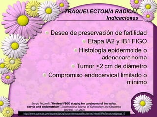 DIAGNÓSTICOSospecha de CáncerSospecha de CaExcrecencia o lesión ulcerosa o en coliflor, visible clínicamente; exudación o sangrado al tactoThomas C. Wright Jr;  Cáncer cervical-Conducta ante la mujer con pruebas de detección de cáncer cervical anormales, Octubre 2007http://www.cancer.gov/espanol/pdq/tratamiento/cuellouterino/HealthProfessional/page16