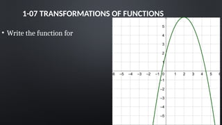 1-07 TRANSFORMATIONS OF FUNCTIONS
• Write the function for
 