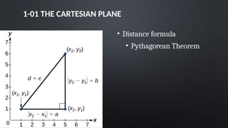 1-01 THE CARTESIAN PLANE
• Distance formula
• Pythagorean Theorem
 