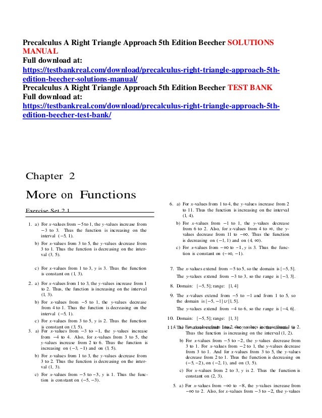 Precalculus A Right Triangle Approach 5th Edition Beecher Solutions M