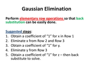 Gaussian Elimination Math Pre calculus warm up.3.11.14