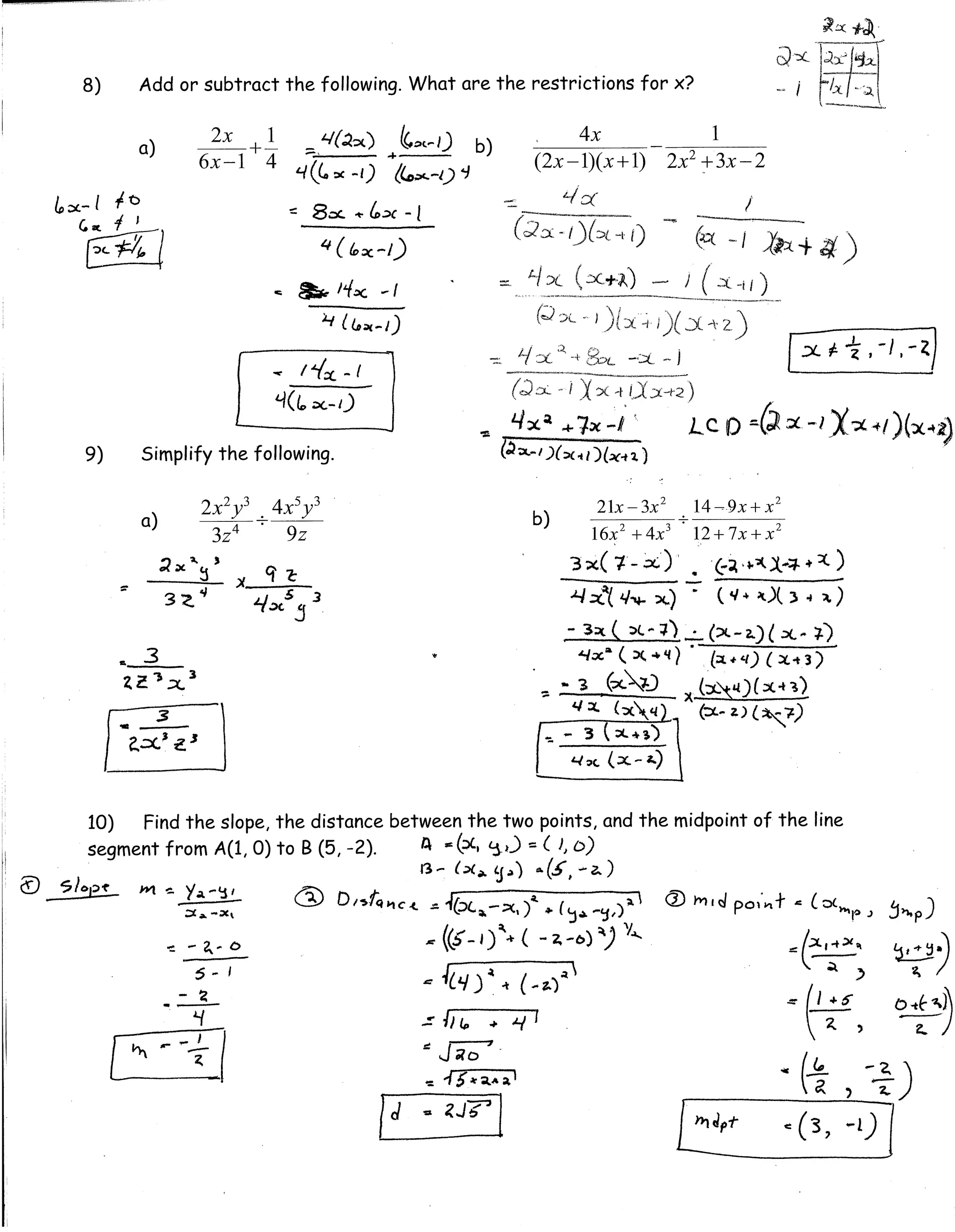 Precal practice test answer key