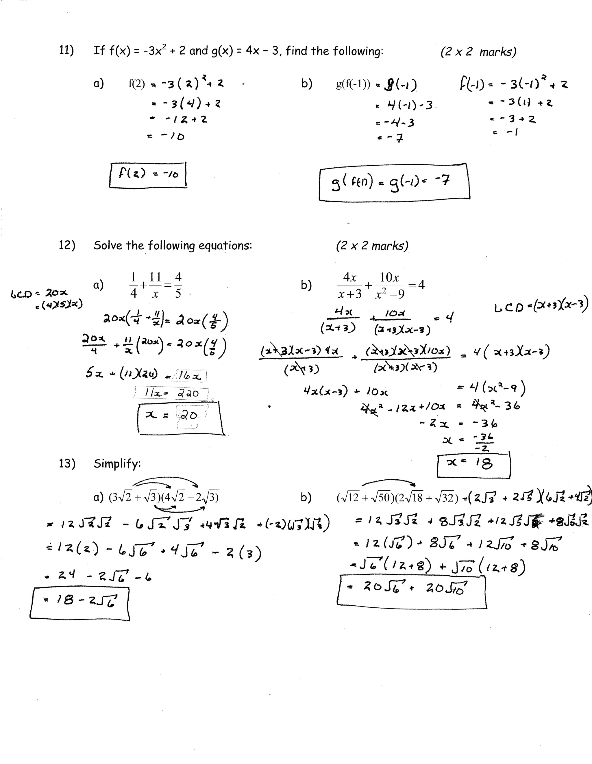 Precal practice test answer key