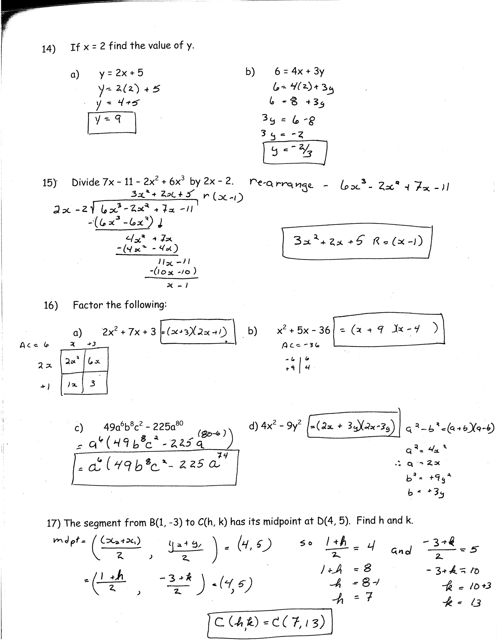 Precal practice test answer key