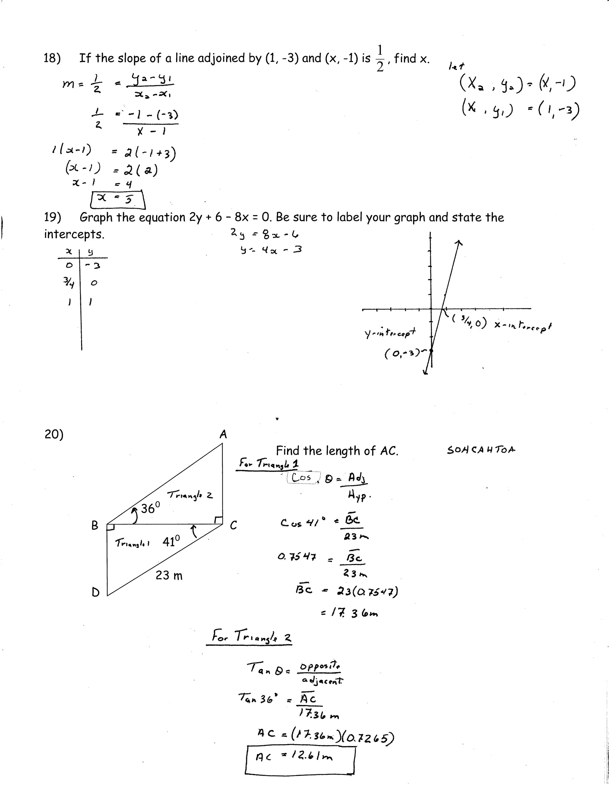 Precal practice test answer key