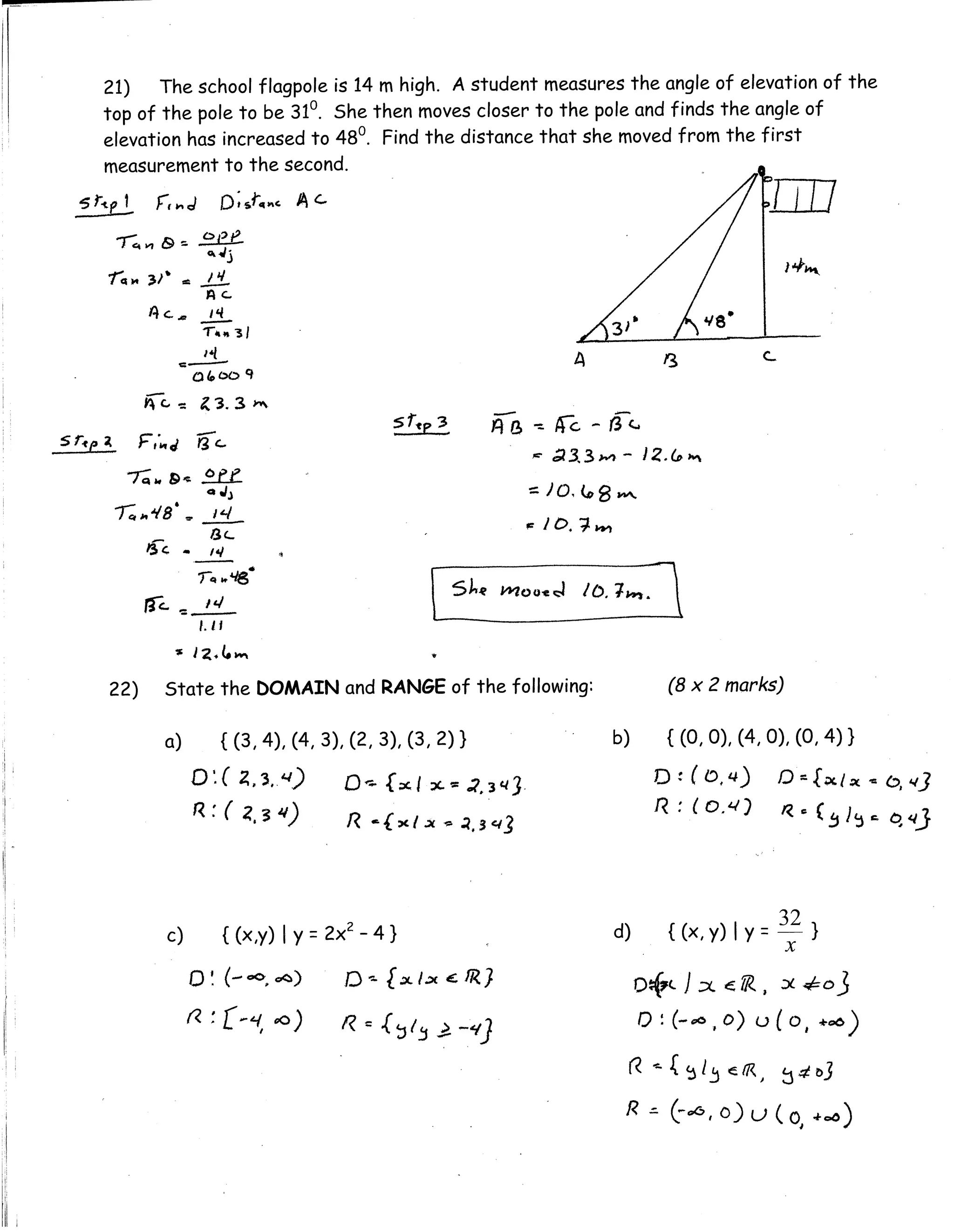 Precal practice test answer key